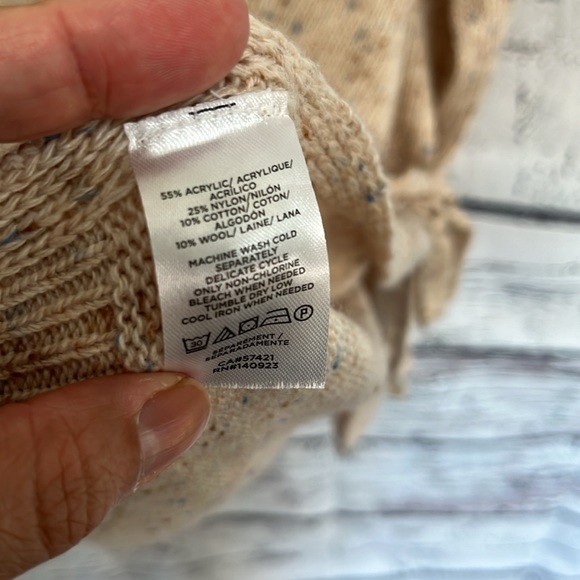 LOFT Oversized Flecked Blue Confetti Side Tie Cream Fall Poncho Size XS/S - Picture 11 of 13